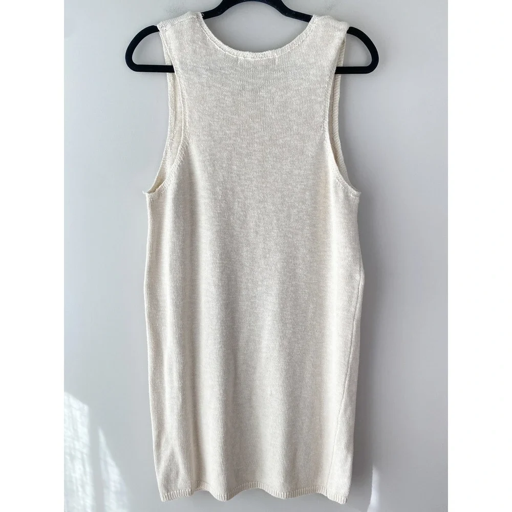 Free People Beach Nina Mini Dress L Cream Tank Sweater Knit Cotton Linen Coastal